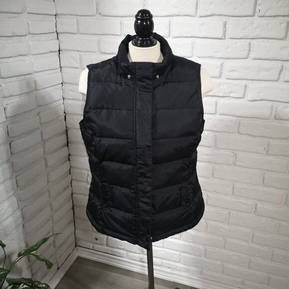 Talbots Ladies Size Medium Snap & Zipper Closure Black Puffy Vest - Picture 1 of 9